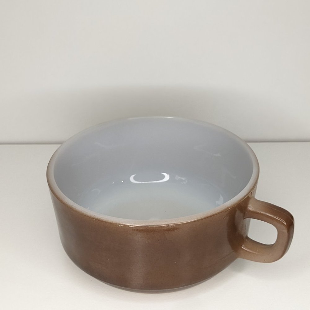 Brown Fire King Chili Soup Bowl D Handle Vintage 5"